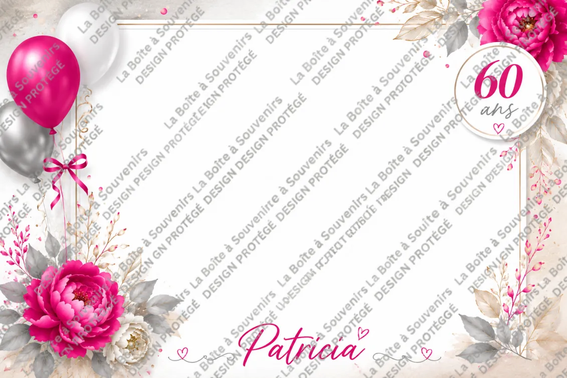 Cadre photobooth pour anniversaire de 60 ans, motif floral