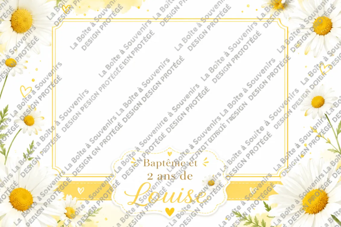Cadre photobooth pour baptême, motif marguerites