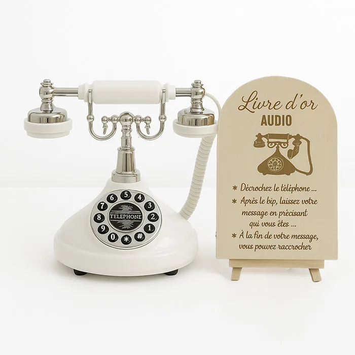 Livre d'or audio et son panneau d'instructions pour les invités